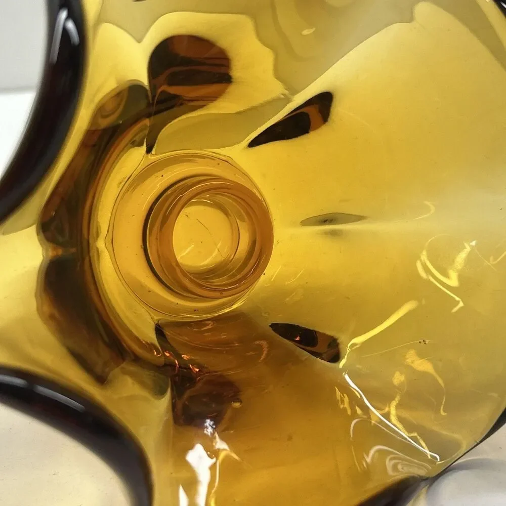 LOT OF 2‎ LARGE HEAVY HANDBLOWN AMBER DEPRESSION GLASS CANDLE HOLDERS